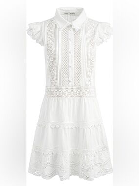 Alice + Olivia Meeko White Lace shirt dress